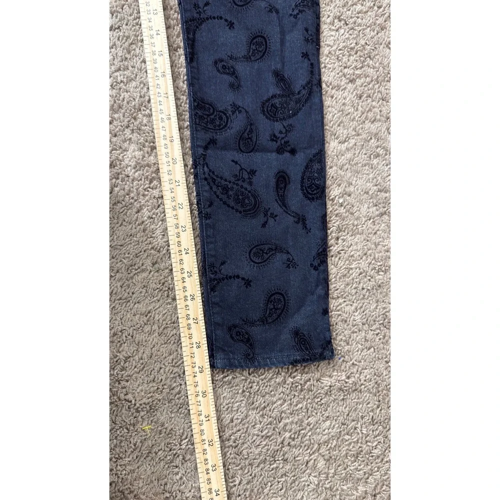 Emporio Armani Jeans Lara Paisley Flocked Velvet Denim Slim Pants Indigo ii25‎